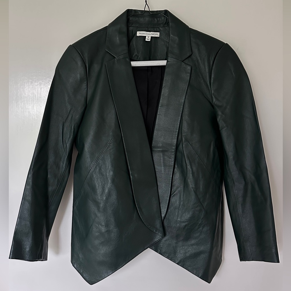 Rebecca Minkoff Dark Green Leather Cropped Blazer